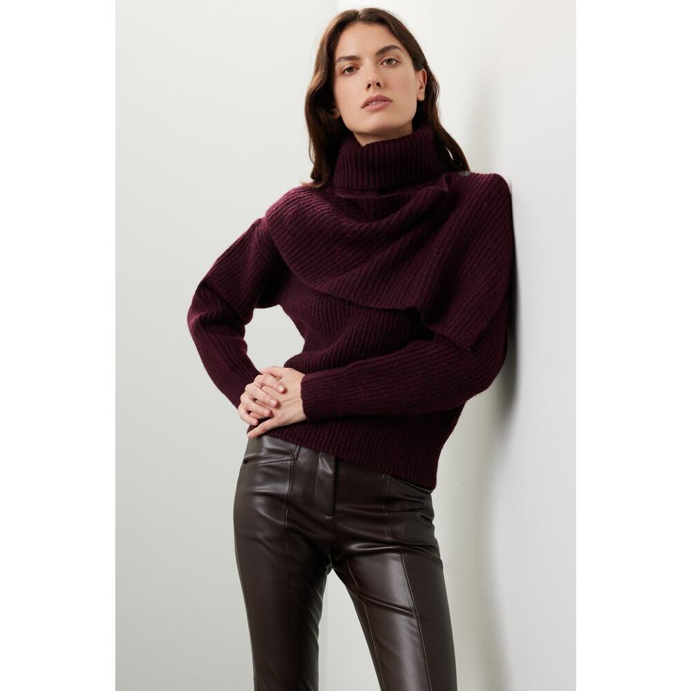 Turtleneck Ribbed Sweater in Deep Burgundy